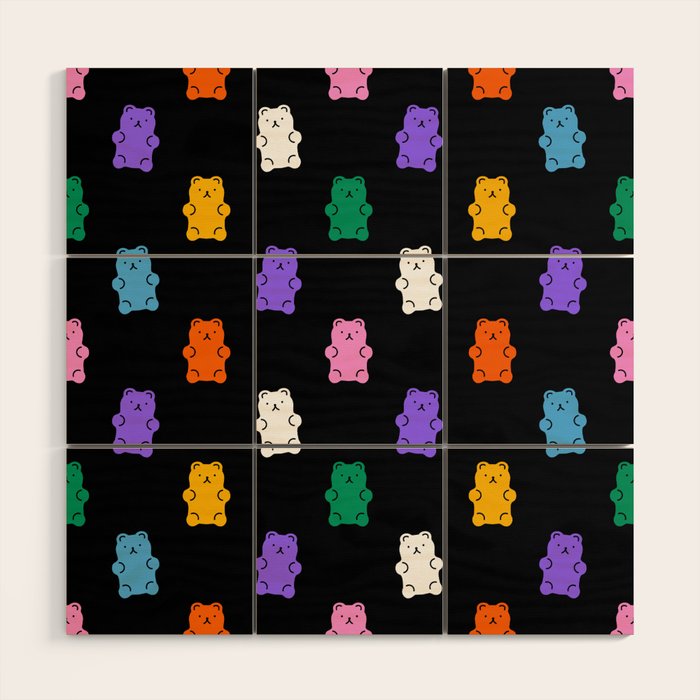 Colorful candy bear pattern art Wood Wall Art Gallery Image 1