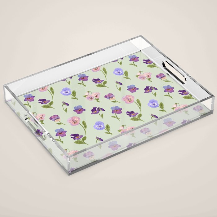 Pansy Flower Pattern Acrylic Tray Gallery Image 1