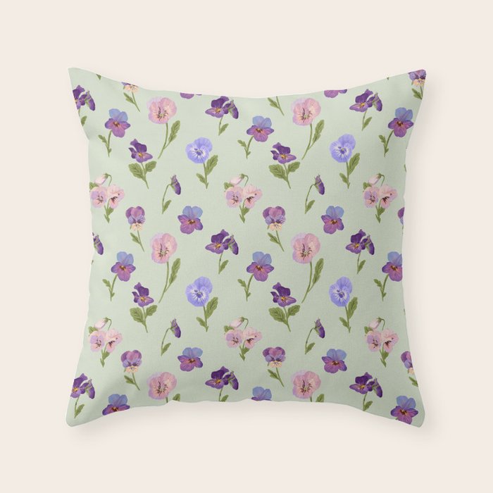 Pansy Flower Pattern Throw Pillow Gallery Image 1
