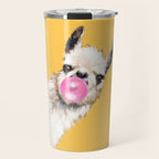 Bubble Gum Sneaky Llama in Yellow Travel Mug Gallery Image 1