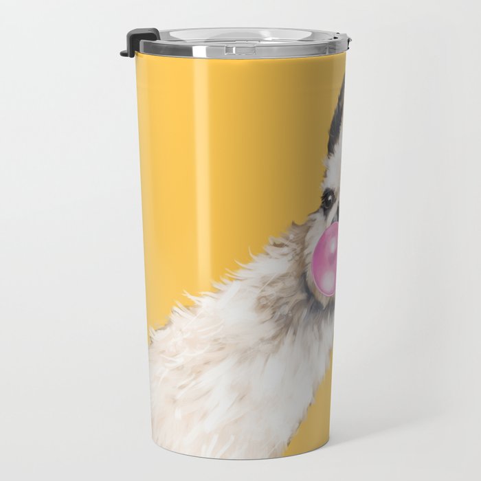 Bubble Gum Sneaky Llama in Yellow Travel Mug Gallery Image 3