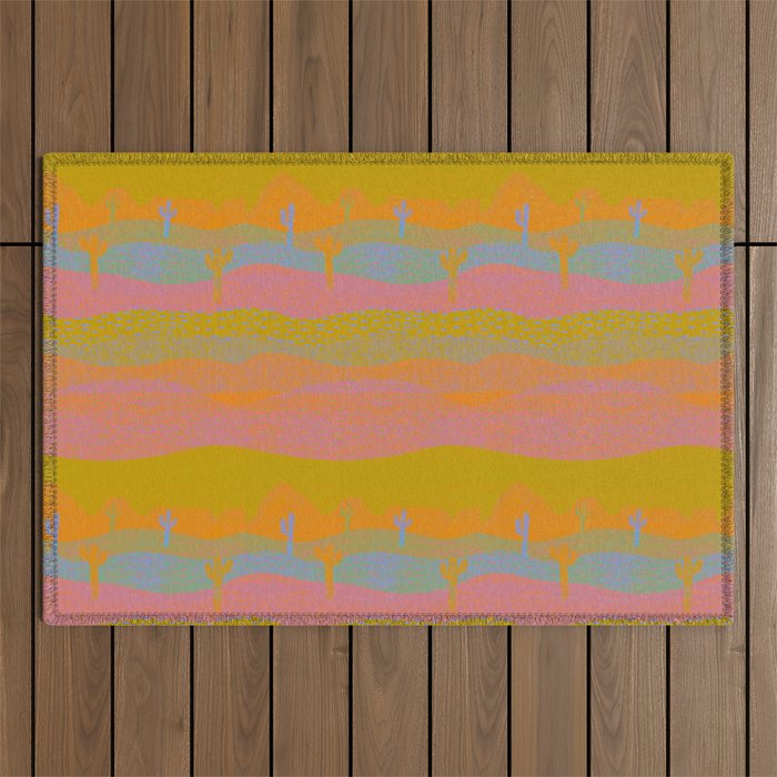 Vintage Western Desert Landscape in Dusty Neon Outdoor Rug Gallery Image 1
