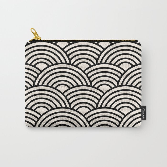 Black And Cream White Japanese Seigaiha Wave Carry All Pouch Gallery Image 1