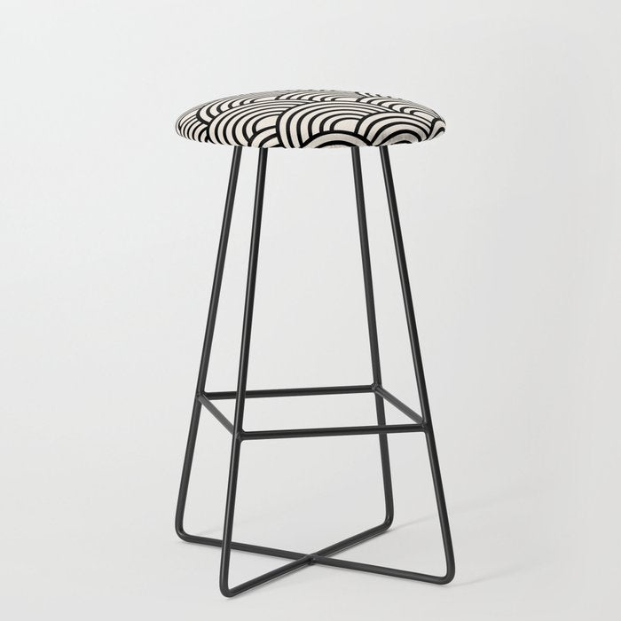 Black And Cream White Japanese Seigaiha Wave Stool Gallery Image 1