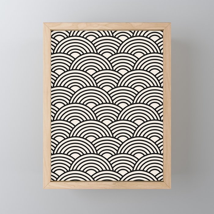 Black And Cream White Japanese Seigaiha Wave Mini Art Print Gallery Image 1