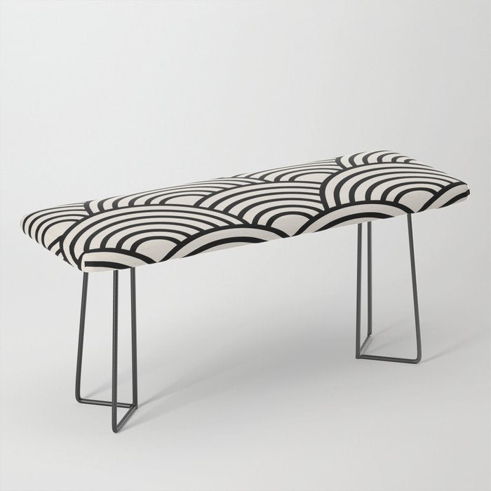 Black And Cream White Japanese Seigaiha Wave Bench Gallery Image 1