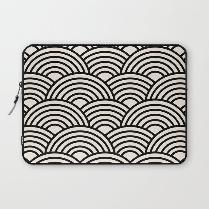 Black And Cream White Japanese Seigaiha Wave Laptop Sleeve Gallery Image 1