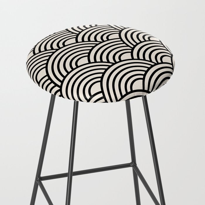 Black And Cream White Japanese Seigaiha Wave Stool Gallery Image 2