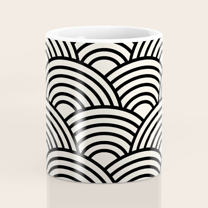 Black And Cream White Japanese Seigaiha Wave Coffee Mug Gallery Image 4