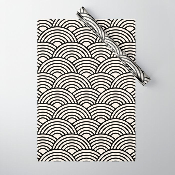 Black And Cream White Japanese Seigaiha Wave Wrapping Paper Gallery Image 1