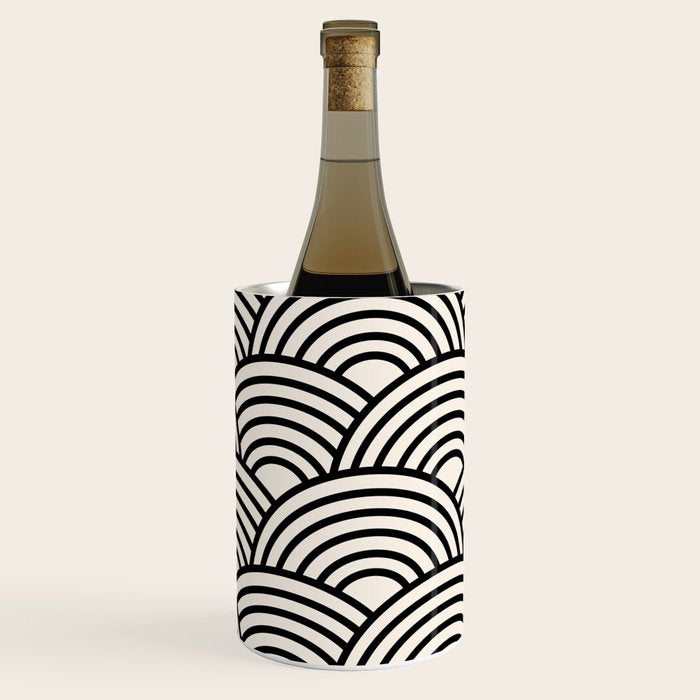 Black And Cream White Japanese Seigaiha Wave Wine Chiller Gallery Image 3