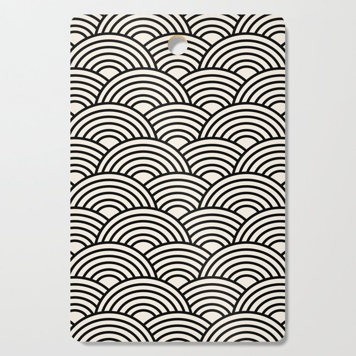 Black And Cream White Japanese Seigaiha Wave Cutting Board Gallery Image 1