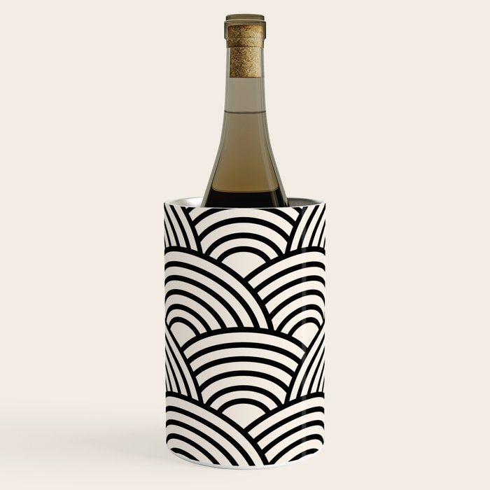 Black And Cream White Japanese Seigaiha Wave Wine Chiller Gallery Image 1