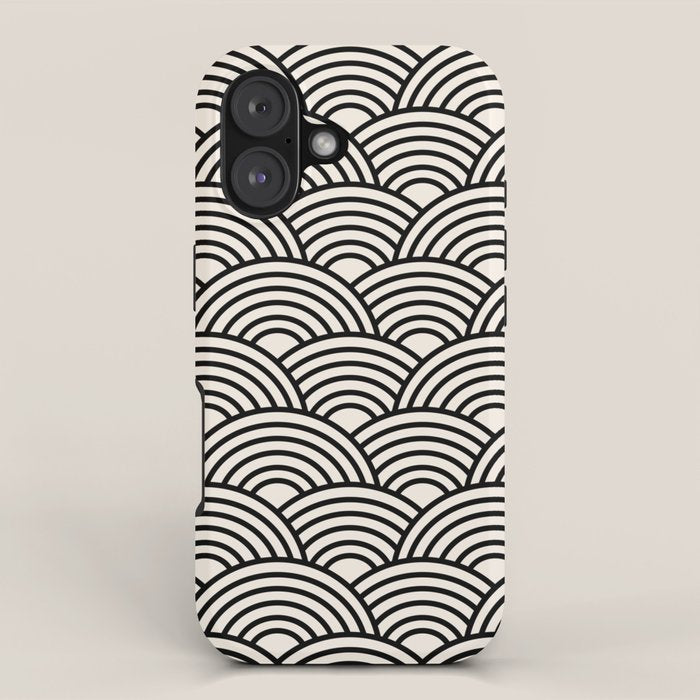 Black And Cream White Japanese Seigaiha Wave iPhone Case Gallery Image 1