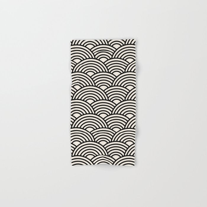 Black And Cream White Japanese Seigaiha Wave Bath Towel Gallery Image 1