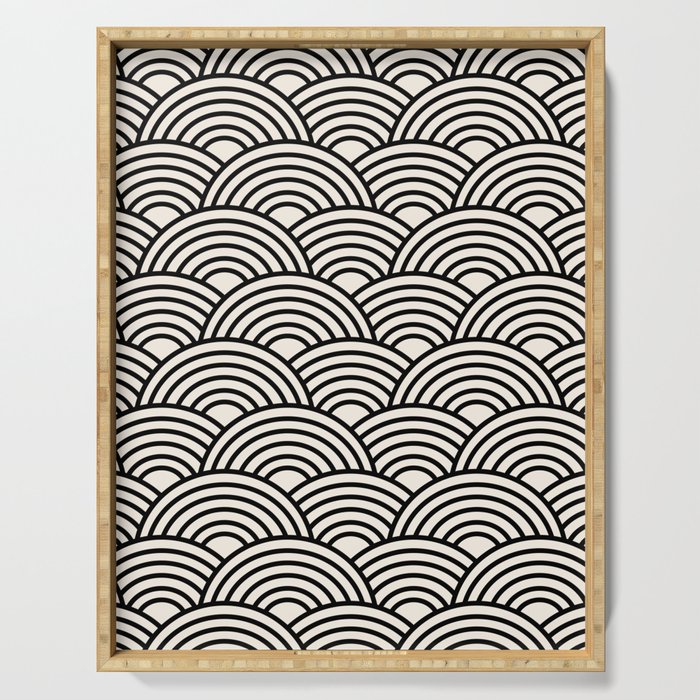 Black And Cream White Japanese Seigaiha Wave Serving Tray Gallery Image 1