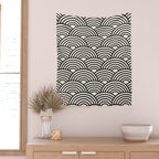 Black And Cream White Japanese Seigaiha Wave Wall Tapestry Gallery Image 2