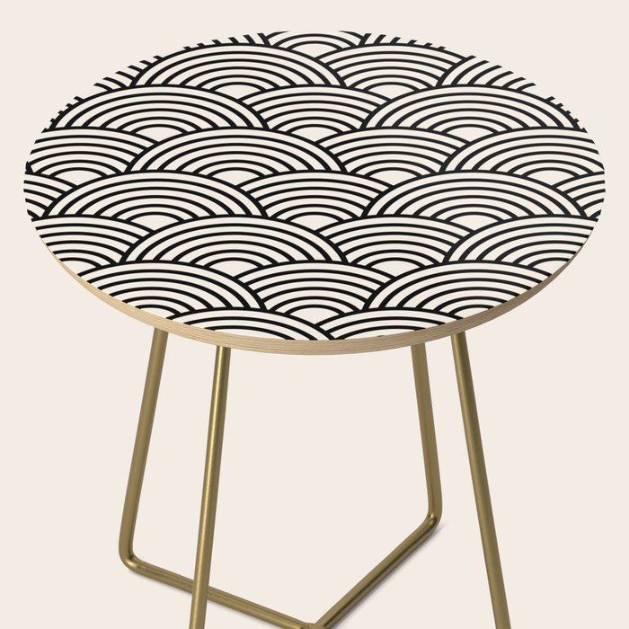 Black And Cream White Japanese Seigaiha Wave Side Table Gallery Image 2
