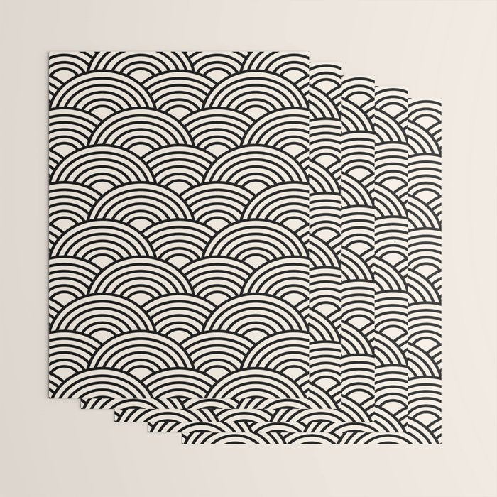 Black And Cream White Japanese Seigaiha Wave Wrapping Paper Gallery Image 3