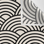 Black And Cream White Japanese Seigaiha Wave Wall Tapestry Gallery Image 3