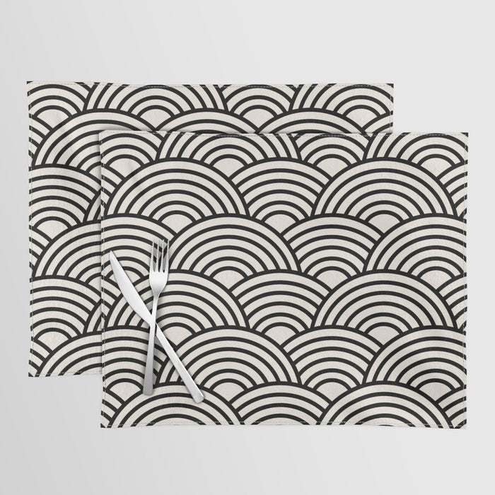 Black And Cream White Japanese Seigaiha Wave Placemat Gallery Image 1