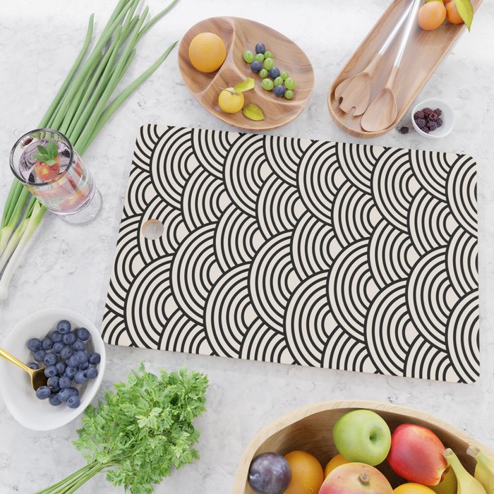 Black And Cream White Japanese Seigaiha Wave Cutting Board Gallery Image 2
