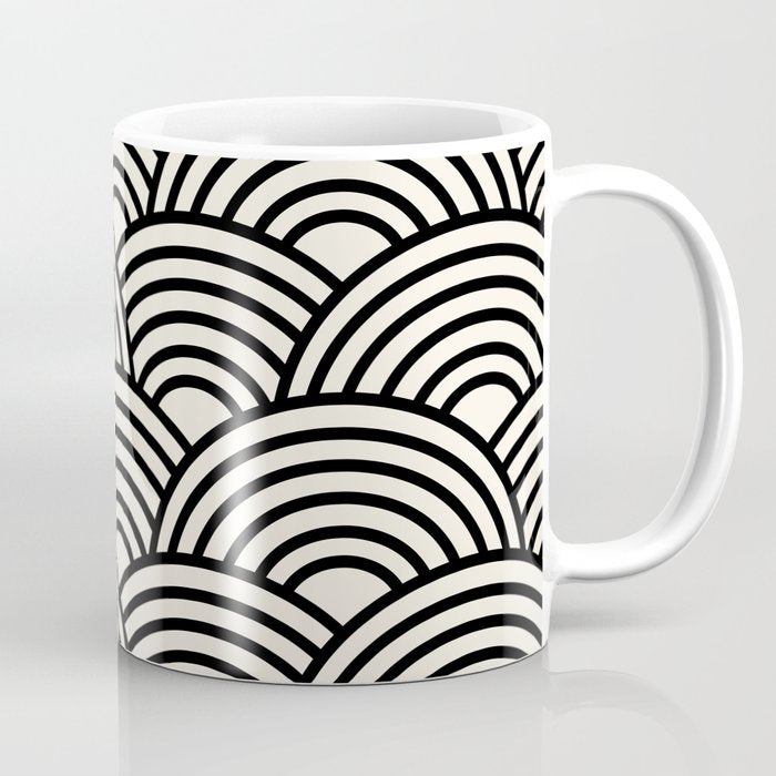 Black And Cream White Japanese Seigaiha Wave Coffee Mug Gallery Image 1