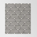 Black And Cream White Japanese Seigaiha Wave Throw Blanket Gallery Image 2