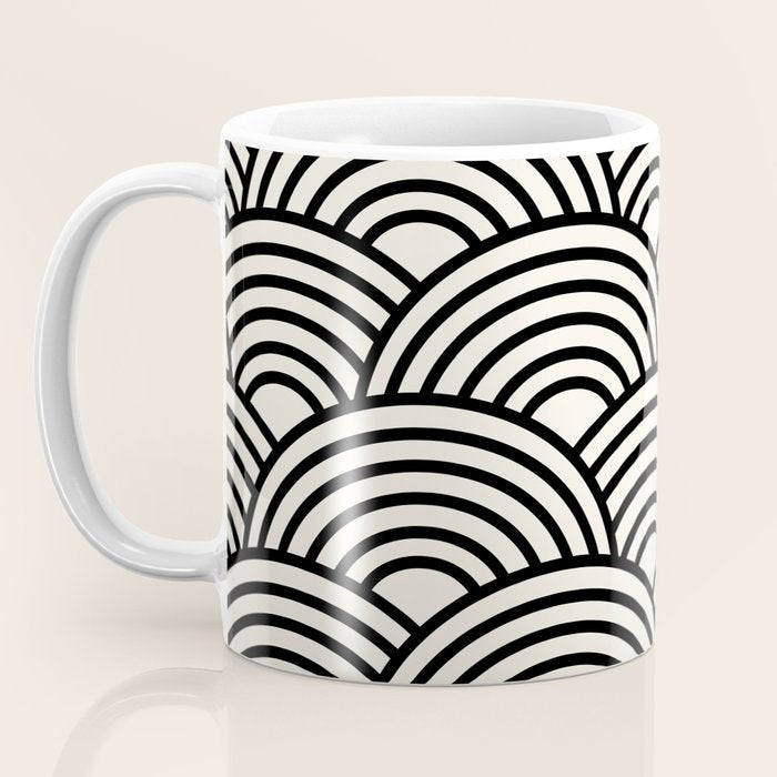 Black And Cream White Japanese Seigaiha Wave Coffee Mug Gallery Image 3