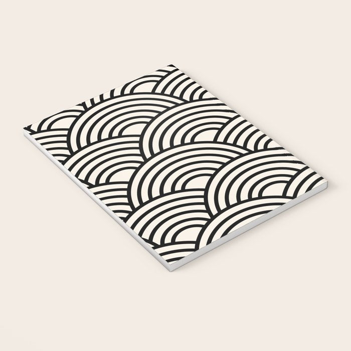 Black And Cream White Japanese Seigaiha Wave Notebook Gallery Image 3