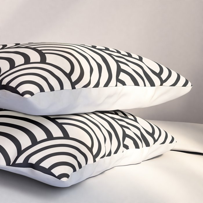 Black And Cream White Japanese Seigaiha Wave Pillow Sham Gallery Image 3