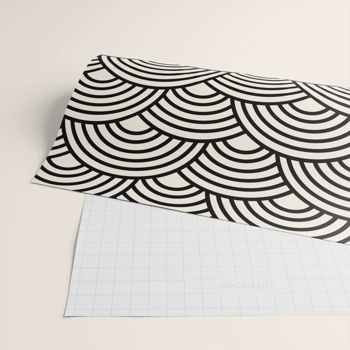 Black And Cream White Japanese Seigaiha Wave Wrapping Paper Gallery Image 2