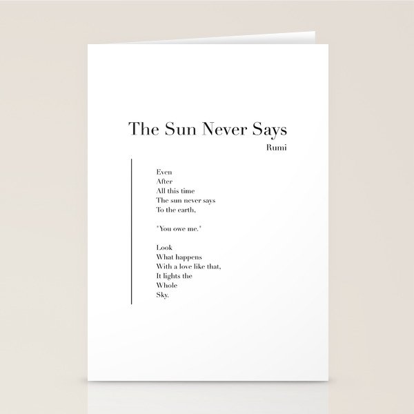 The Sun Never Says by Rumi Stationery Card Gallery Image 2