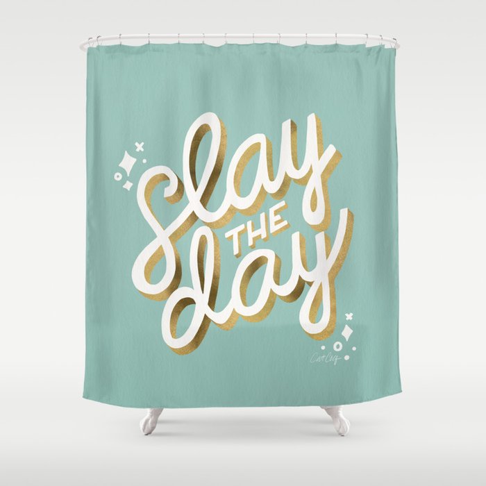 Slay the Day - Mint & Gold Palette Shower Curtain Gallery Image 1