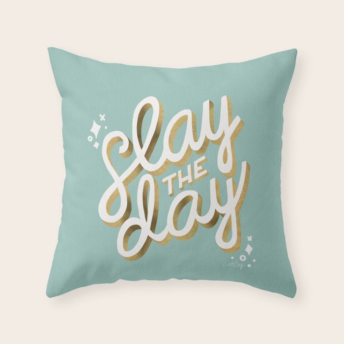 Slay the Day - Mint & Gold Palette Throw Pillow Gallery Image 6