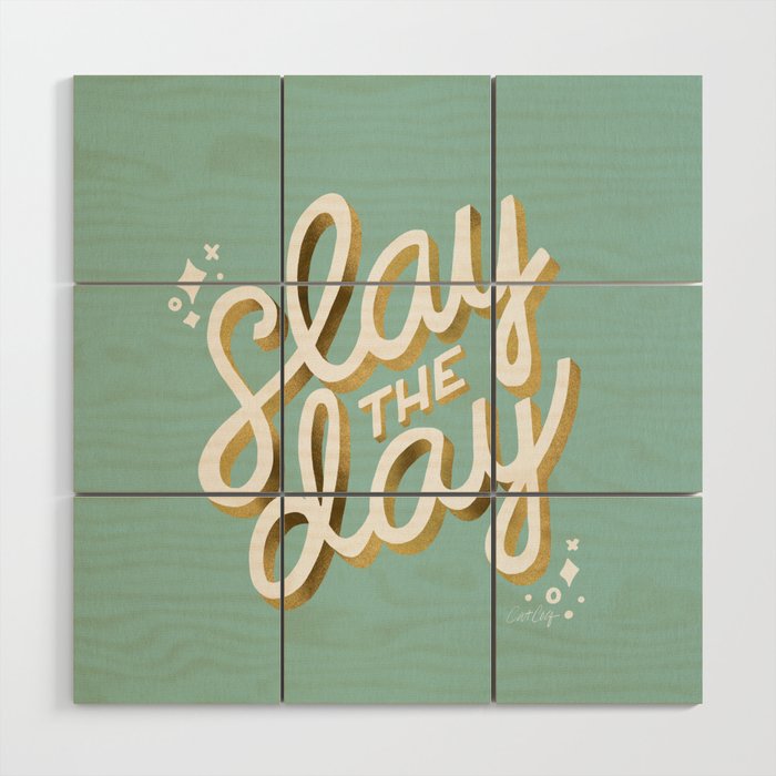 Slay the Day - Mint & Gold Palette Wood Wall Art Gallery Image 1