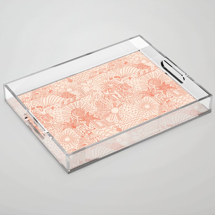 Polynesian Dancers Coral Peach Acrylic Tray Gallery Image 1