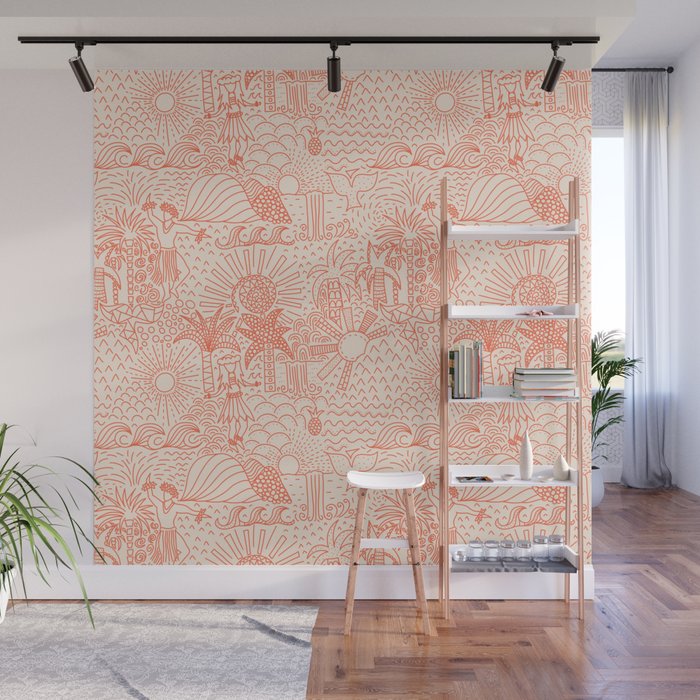 Polynesian Dancers Coral Peach Wall Mural Gallery Image 1