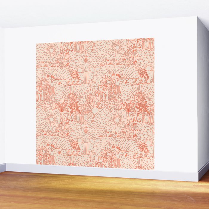 Polynesian Dancers Coral Peach Wall Mural Gallery Image 2