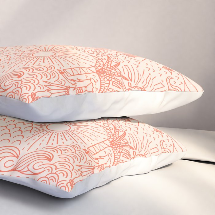 Polynesian Dancers Coral Peach Pillow Sham Gallery Image 3