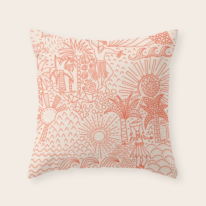 Polynesian Dancers Coral Peach Throw Pillow Gallery Image 1