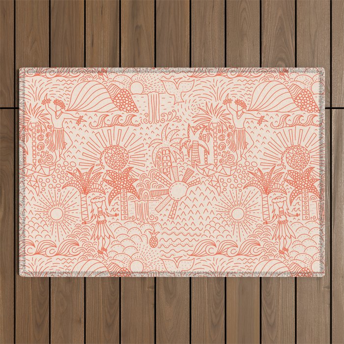 Polynesian Dancers Coral Peach Outdoor Rug Gallery Image 1