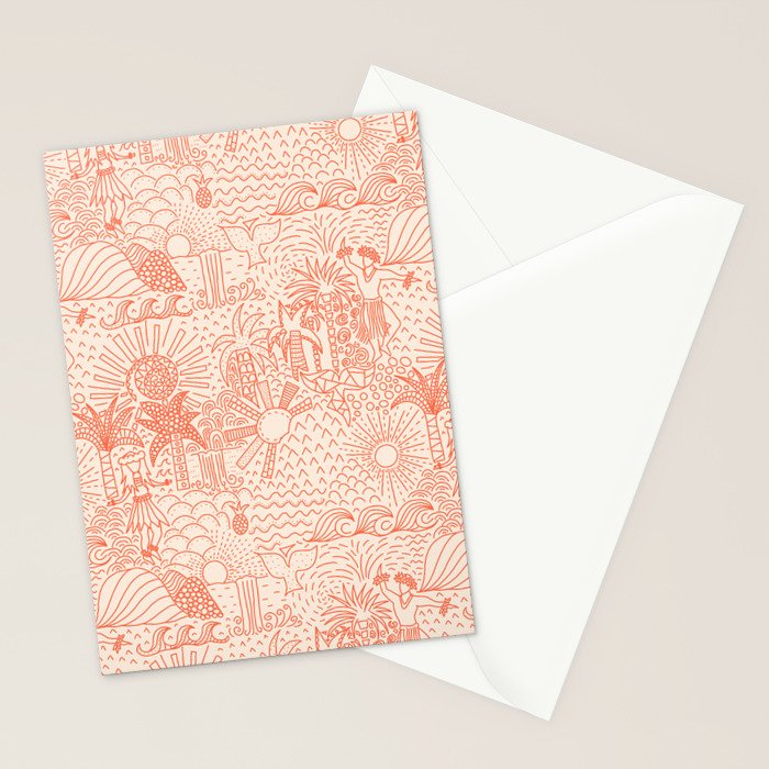 Polynesian Dancers Coral Peach Stationery Card Gallery Image 2