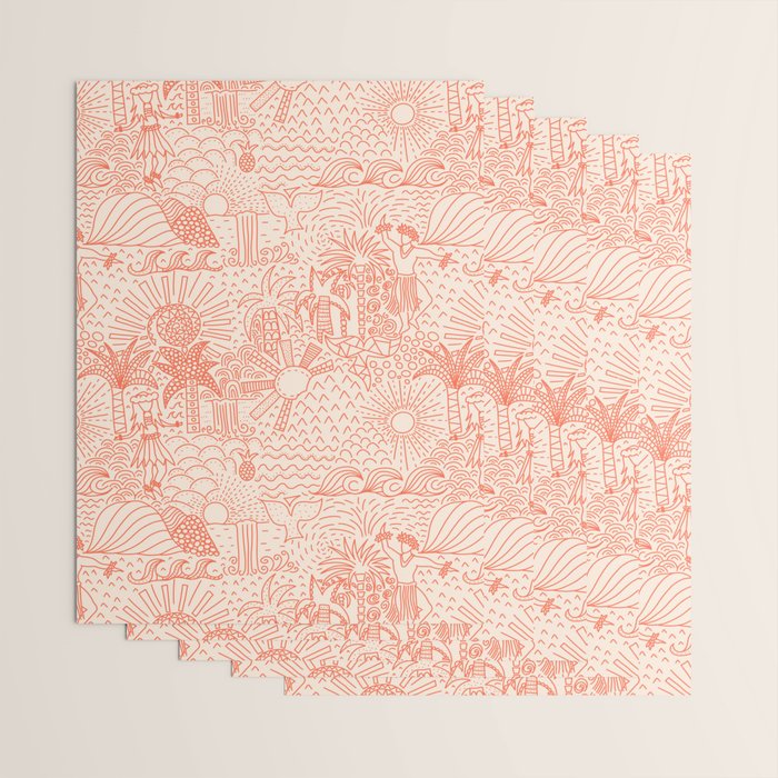 Polynesian Dancers Coral Peach Wrapping Paper Gallery Image 3