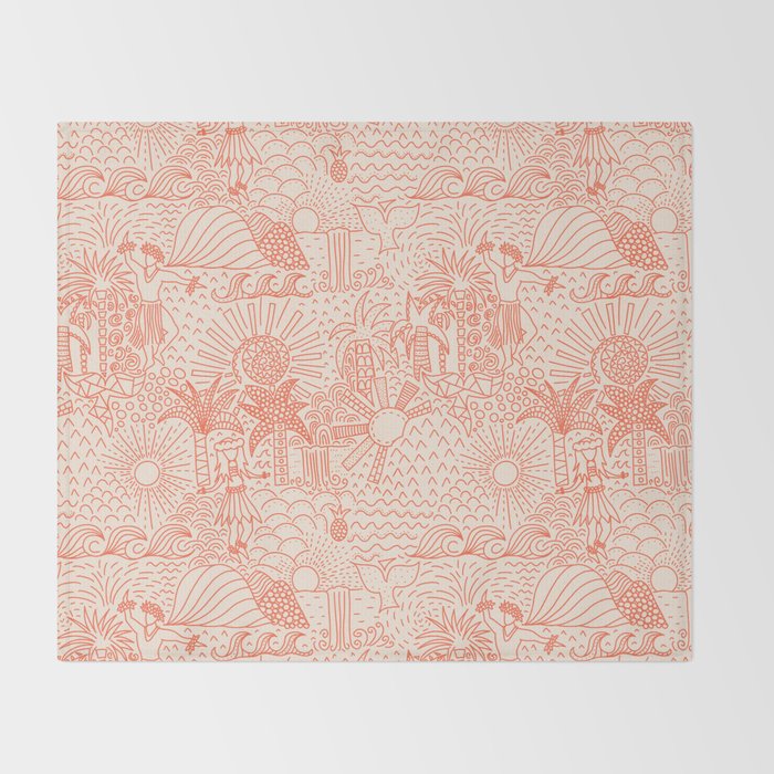 Polynesian Dancers Coral Peach Throw Blanket Gallery Image 2