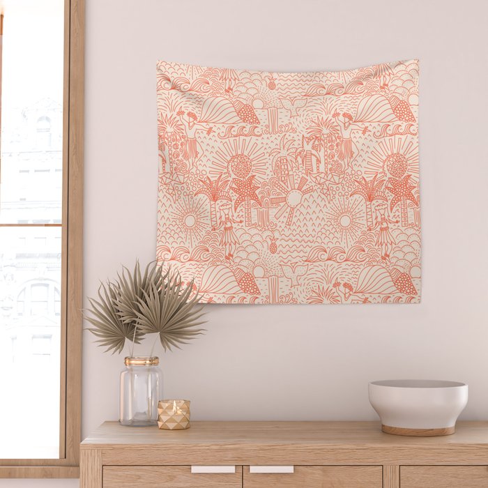Polynesian Dancers Coral Peach Wall Tapestry Gallery Image 2