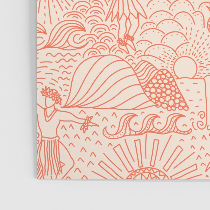 Polynesian Dancers Coral Peach Poster Gallery Image 3