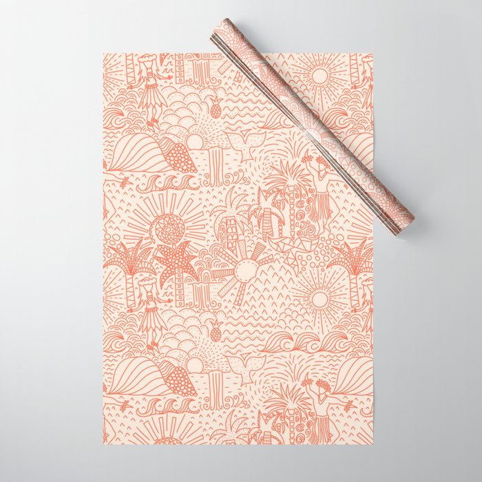 Polynesian Dancers Coral Peach Wrapping Paper Gallery Image 1