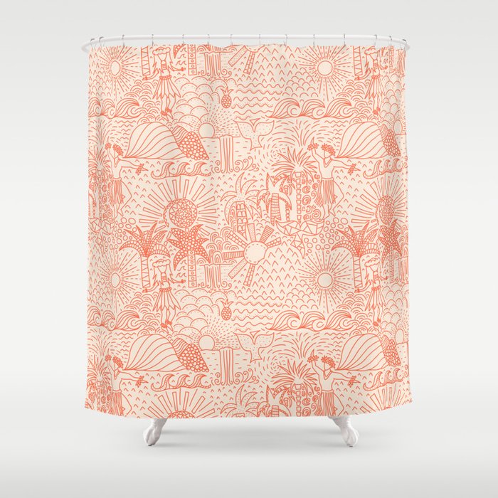 Polynesian Dancers Coral Peach Shower Curtain Gallery Image 1