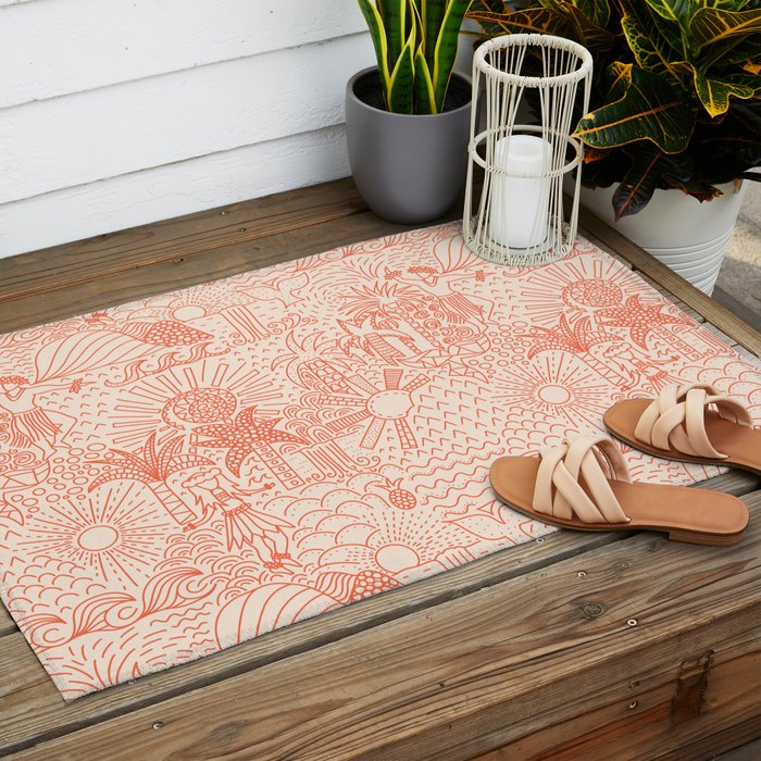 Polynesian Dancers Coral Peach Outdoor Rug Gallery Image 2
